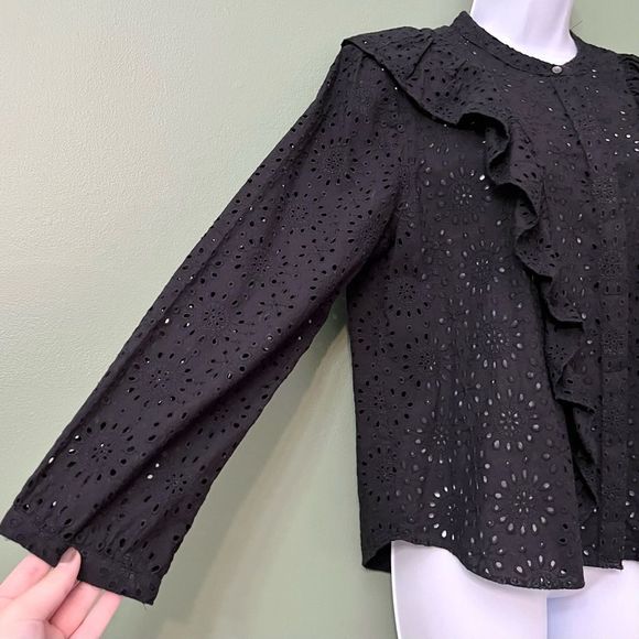 Madewell Eyelet Ruffle-Front Blouse 478 - Picture 3 of 7